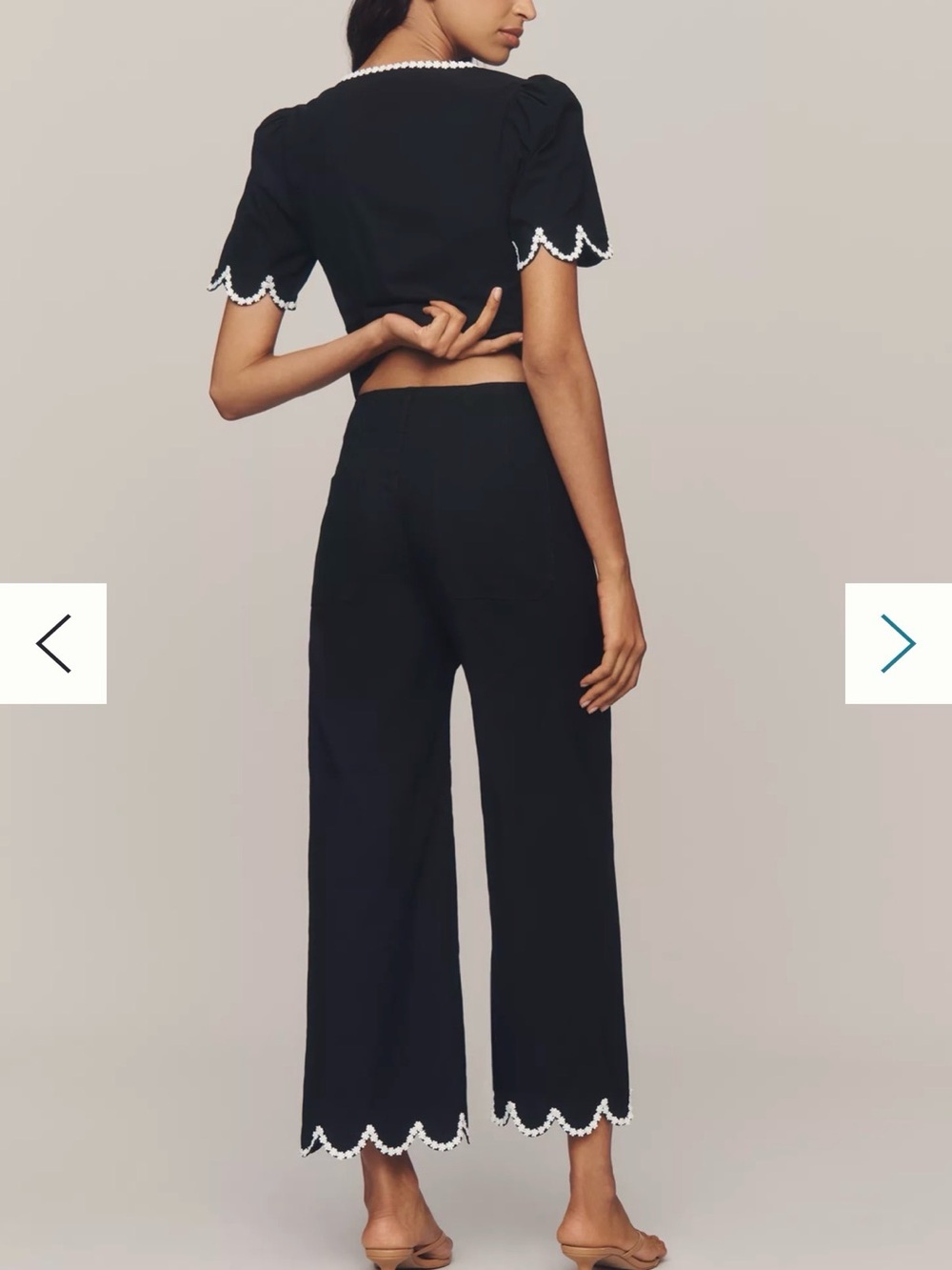 Maeve Black Wide-Leg Pants with White Scallop Trim - Picture 3 of 4